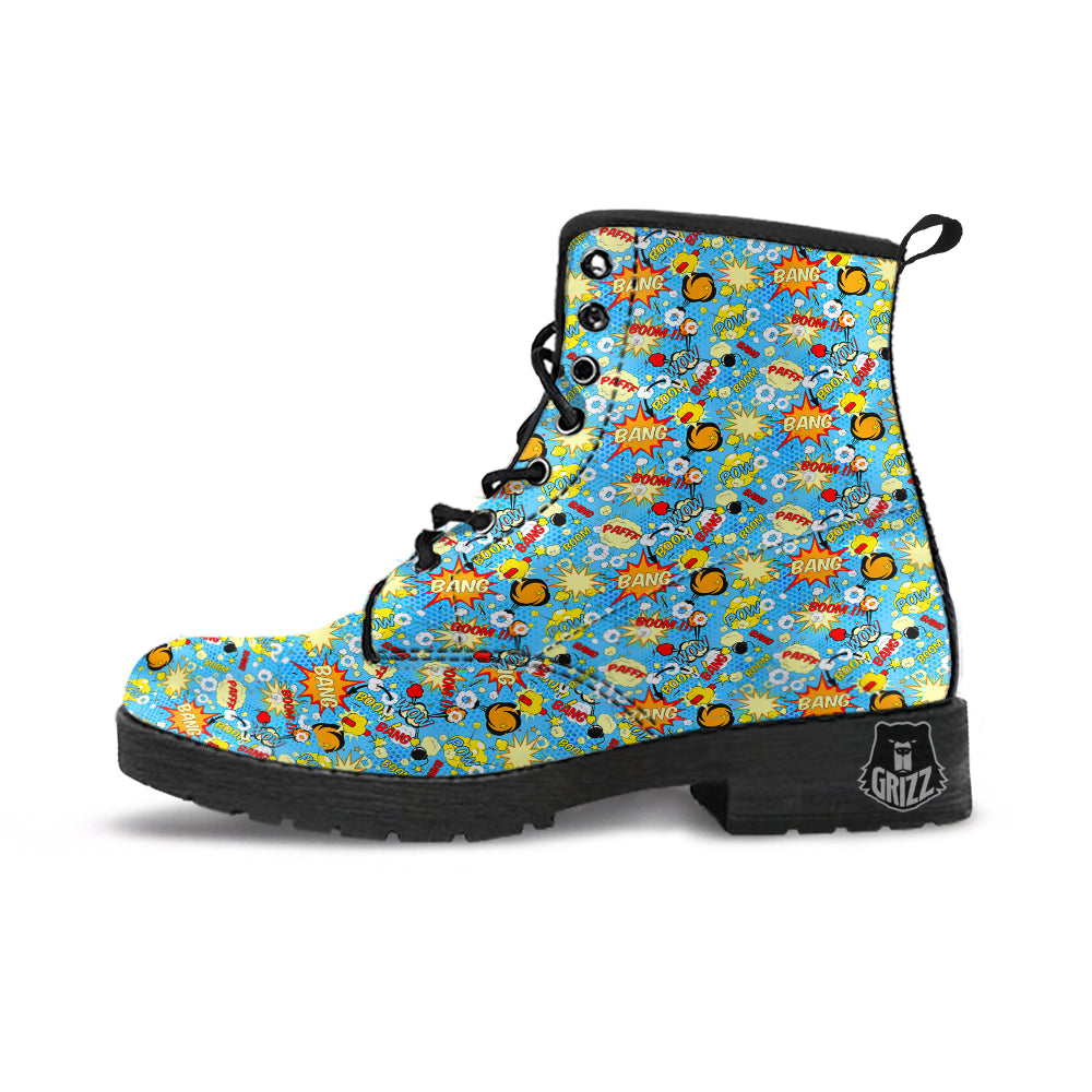 Comic Book Speech Bubbles Print Pattern Leather Boots-grizzshop