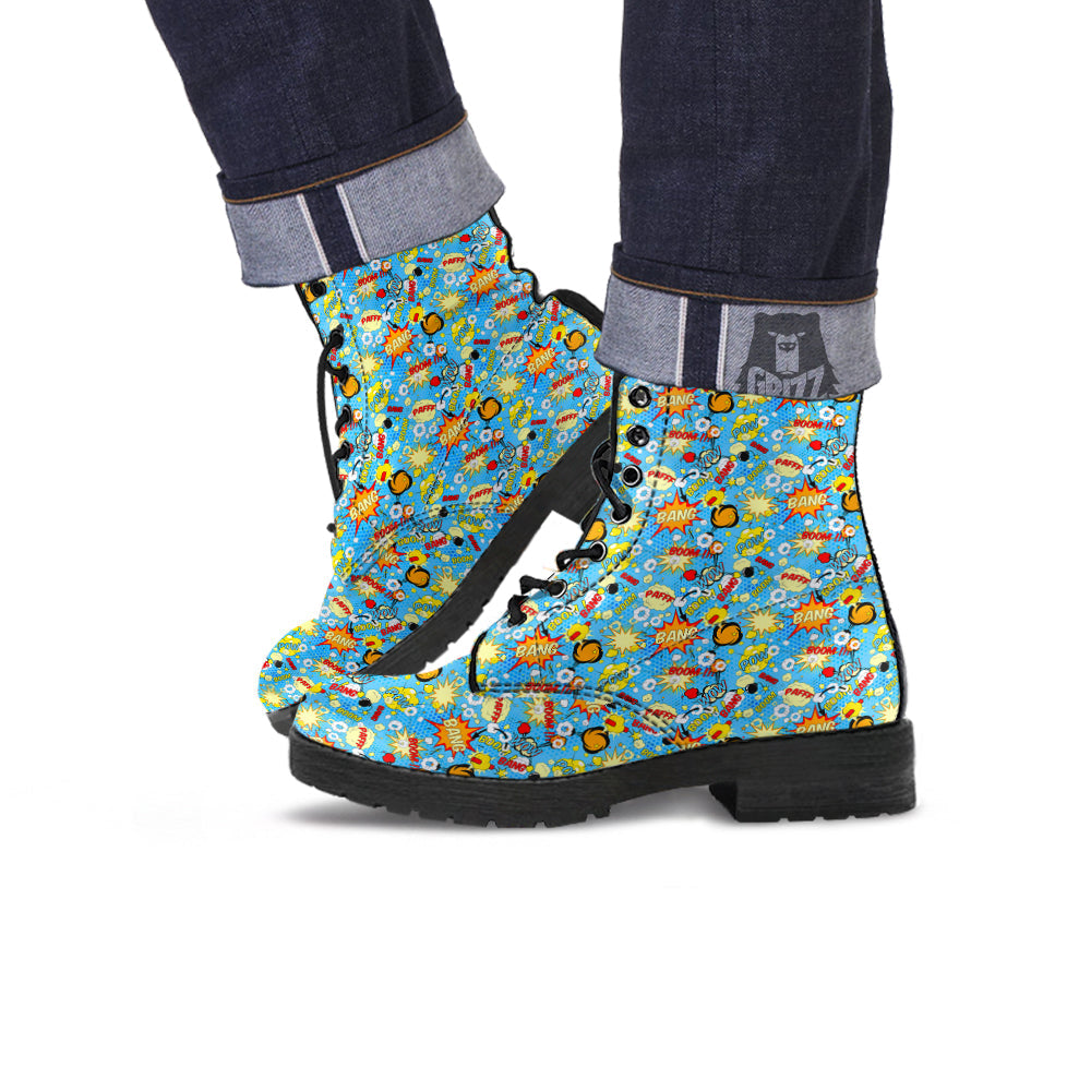 Comic Book Speech Bubbles Print Pattern Leather Boots-grizzshop