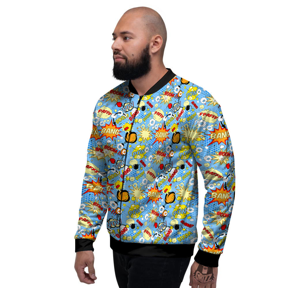 Comic Book Speech Bubbles Print Pattern Men's Bomber Jacket-grizzshop