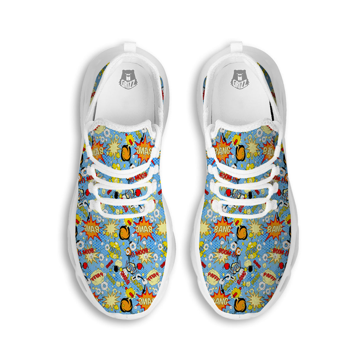 Comic Book Speech Bubbles Print Pattern White Running Shoes-grizzshop
