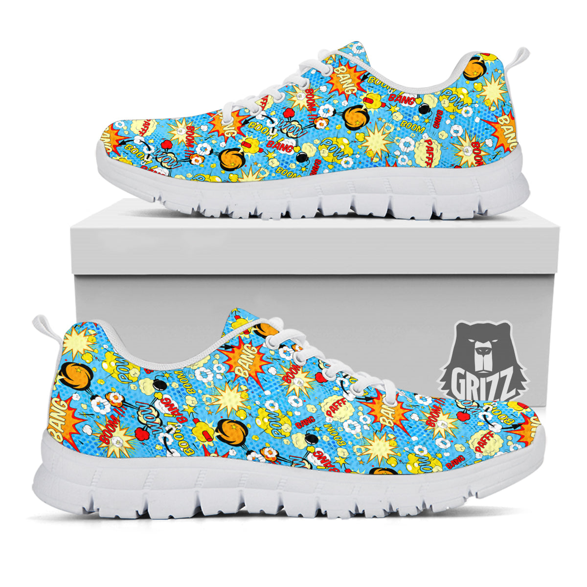 Comic Book Speech Bubbles Print Pattern White Sneaker-grizzshop