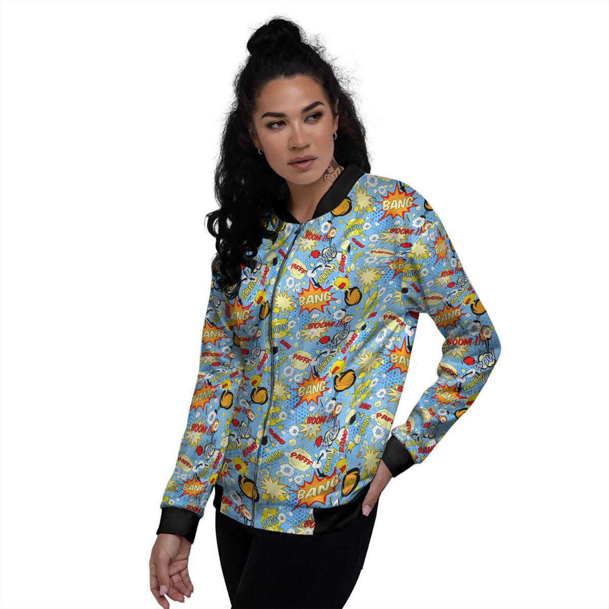 Comic Book Speech Bubbles Print Pattern Women's Bomber Jacket-grizzshop