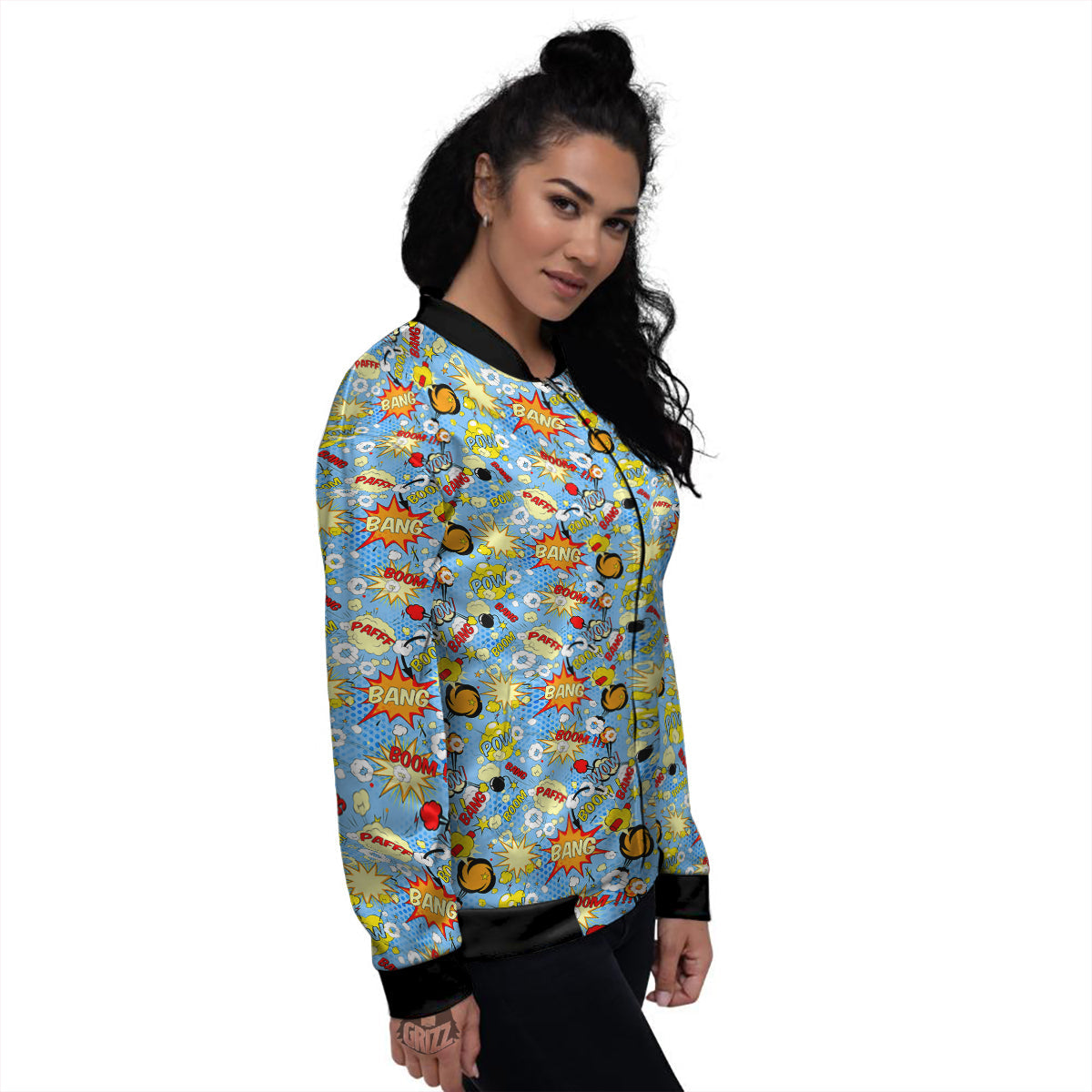 Comic Book Speech Bubbles Print Pattern Women's Bomber Jacket-grizzshop