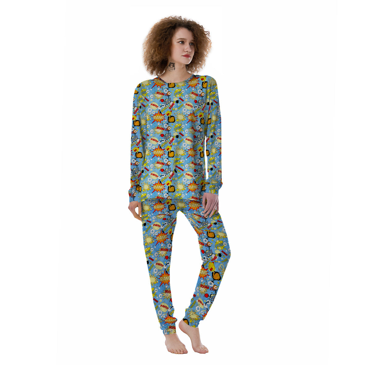Comic Book Speech Bubbles Print Pattern Women's Pajamas-grizzshop
