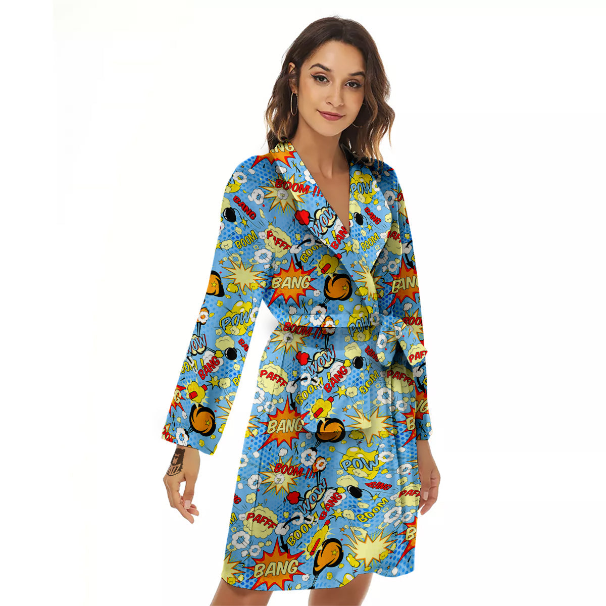 Comic Book Speech Bubbles Print Pattern Women's Robe-grizzshop