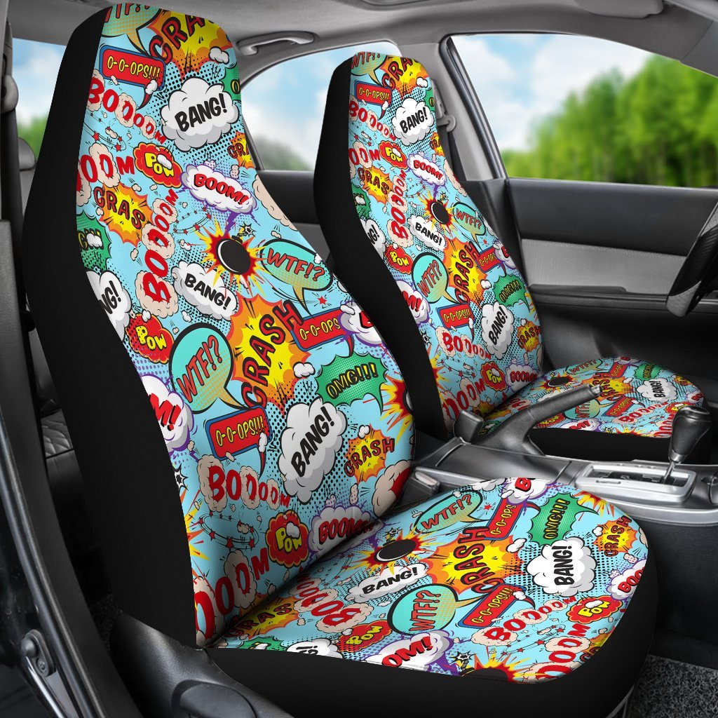 Comic Book Strip Pattern Print Universal Fit Car Seat Cover-grizzshop