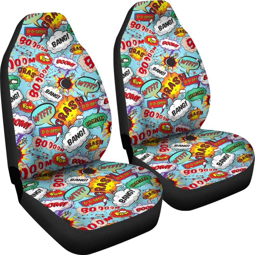 Comic Book Strip Pattern Print Universal Fit Car Seat Cover-grizzshop