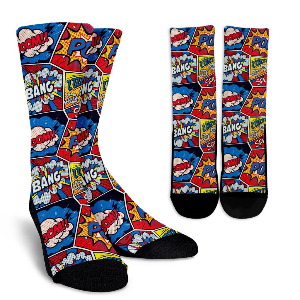 Comic Strip Book Pattern Print Unisex Crew Socks-grizzshop
