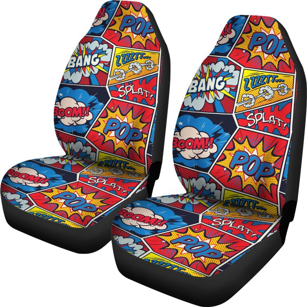 Comic Strip Book Pattern Print Universal Fit Car Seat Cover-grizzshop