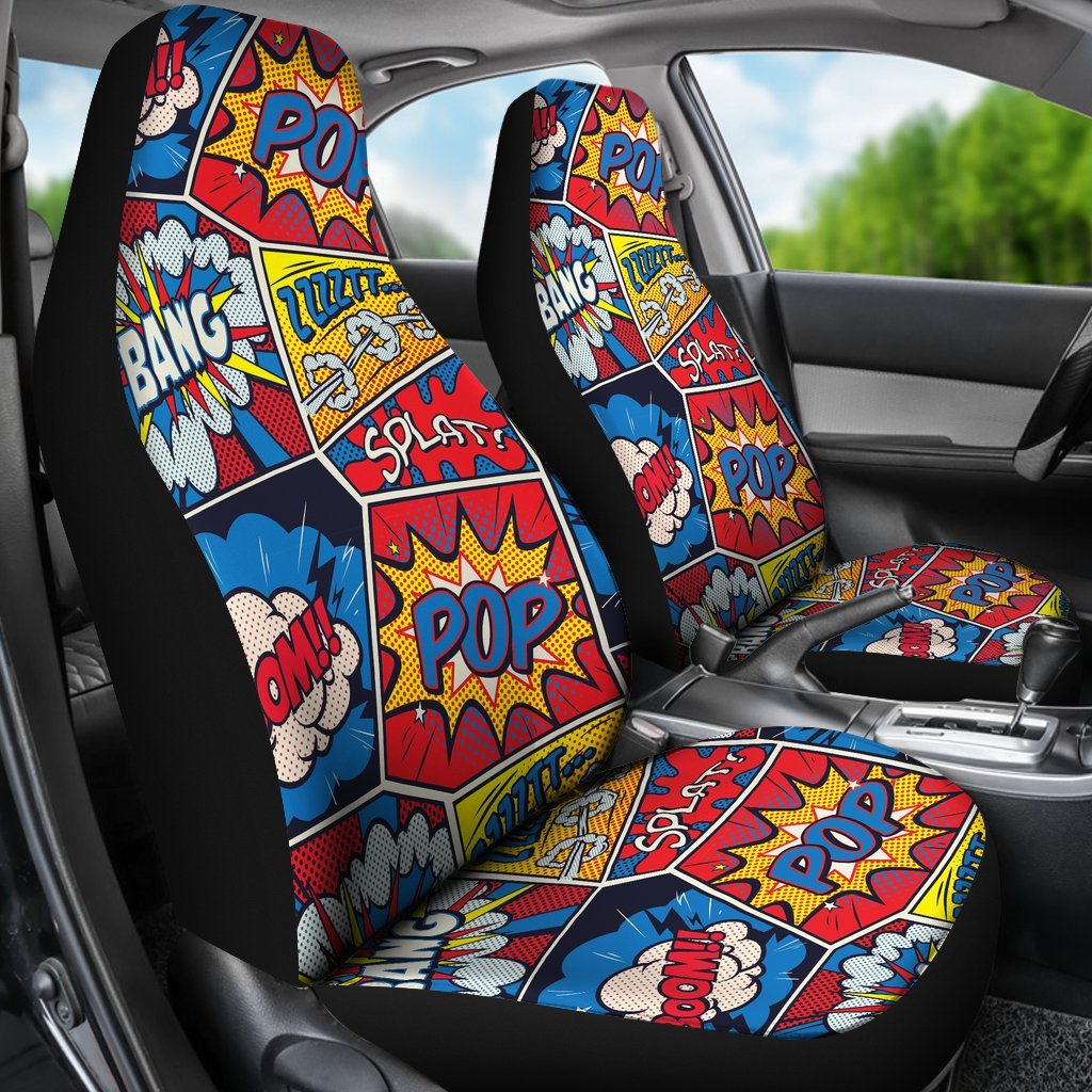 Comic Strip Book Pattern Print Universal Fit Car Seat Cover-grizzshop