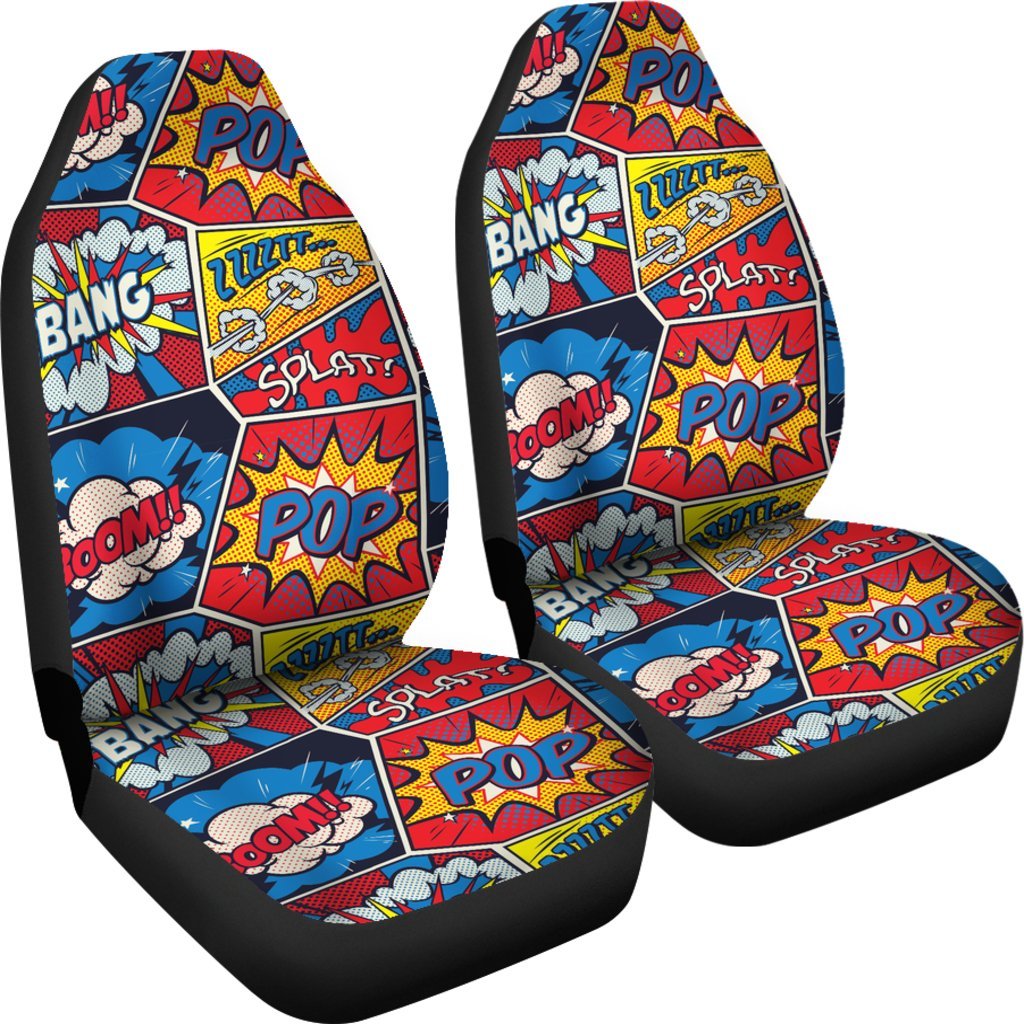 Comic Strip Book Pattern Print Universal Fit Car Seat Cover-grizzshop