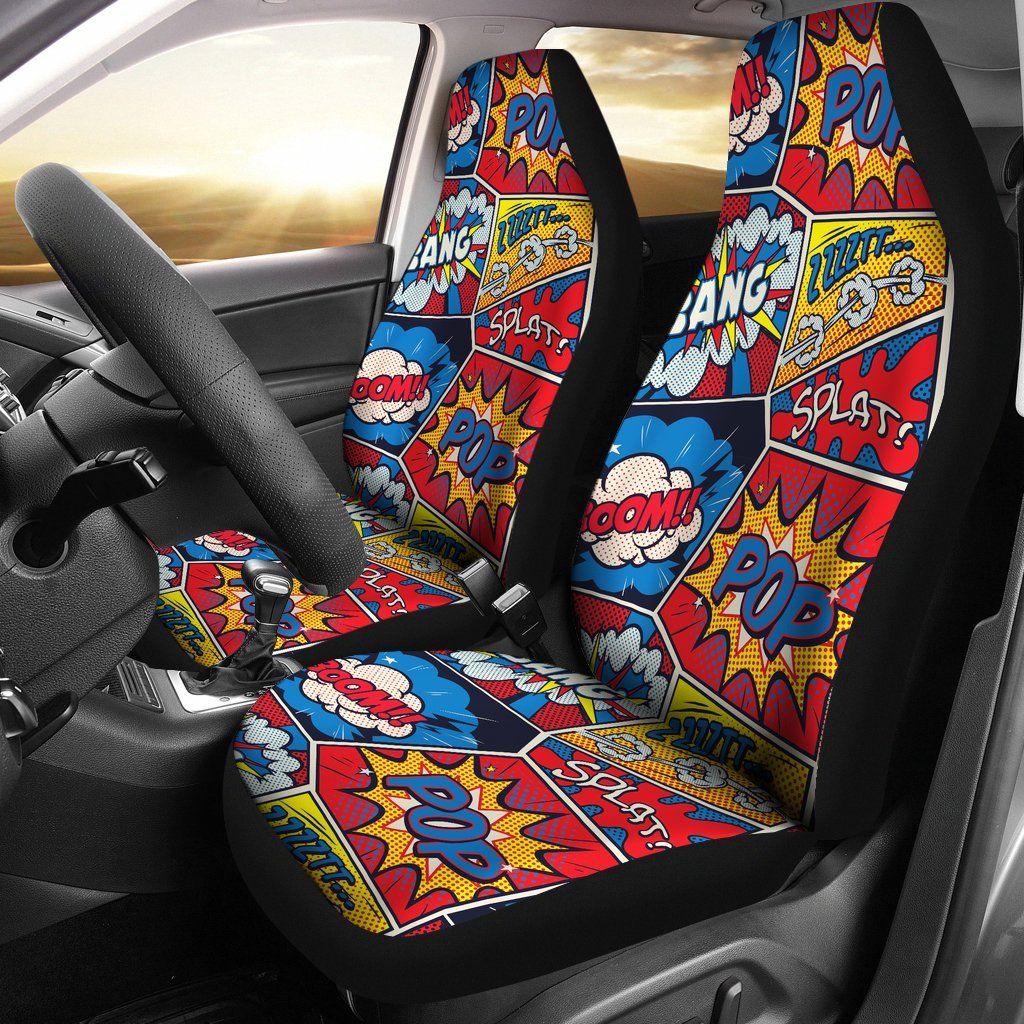 Comic Strip Book Pattern Print Universal Fit Car Seat Cover-grizzshop