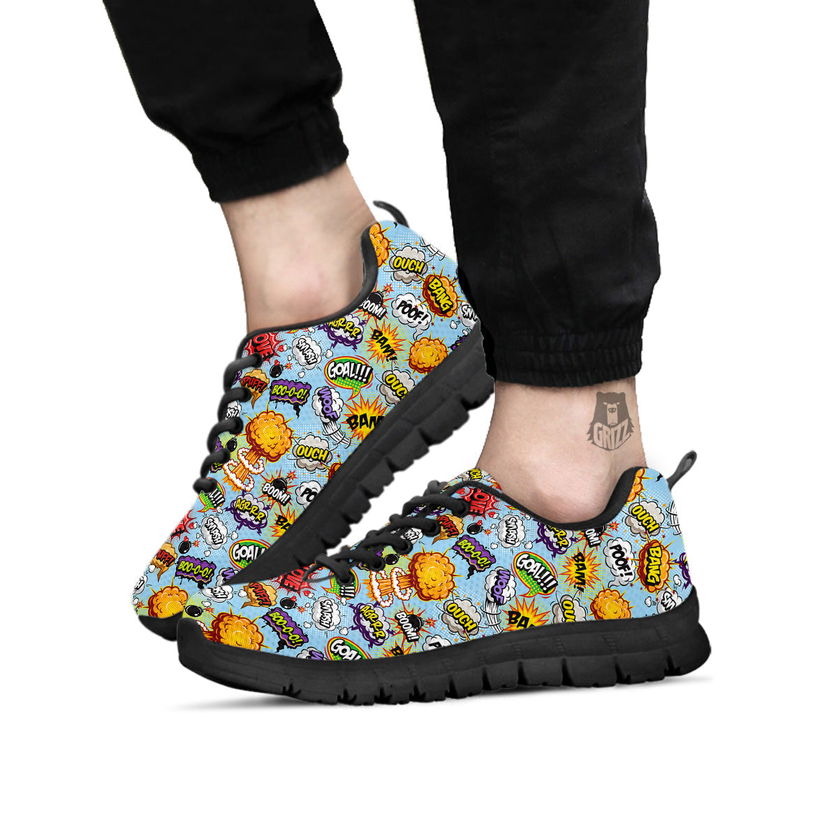 Comics Book Speech Print Pattern Black Sneaker-grizzshop