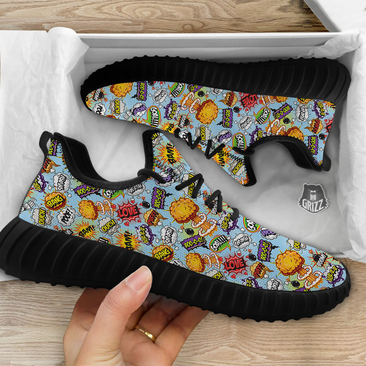 Comics Book Speech Print Pattern Black Walking Shoes-grizzshop