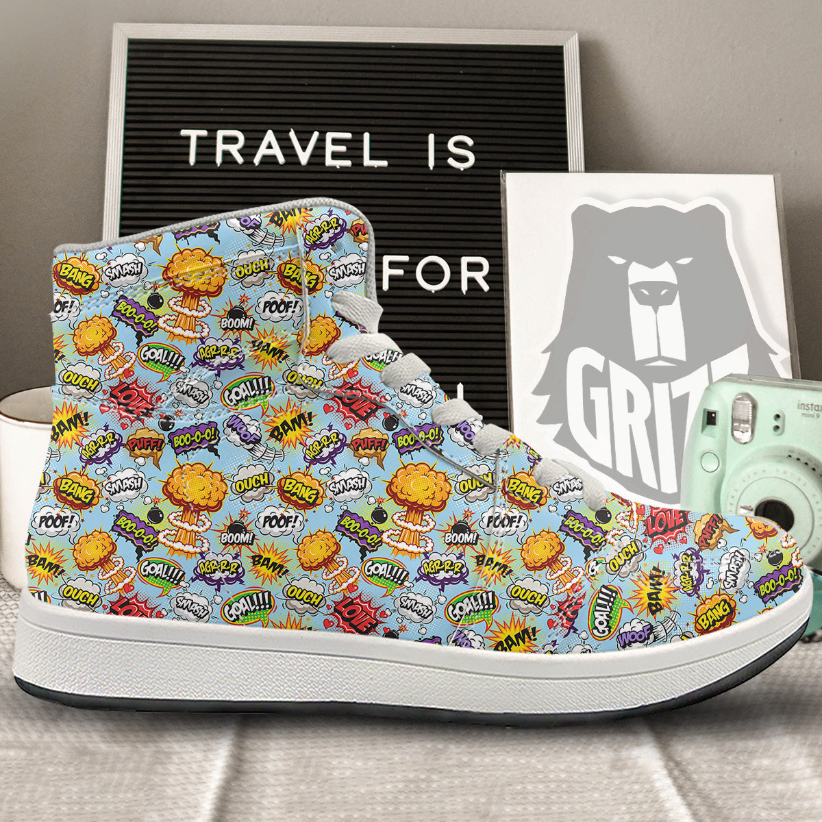 Comics Book Speech Print Pattern High Top Sneakers-grizzshop