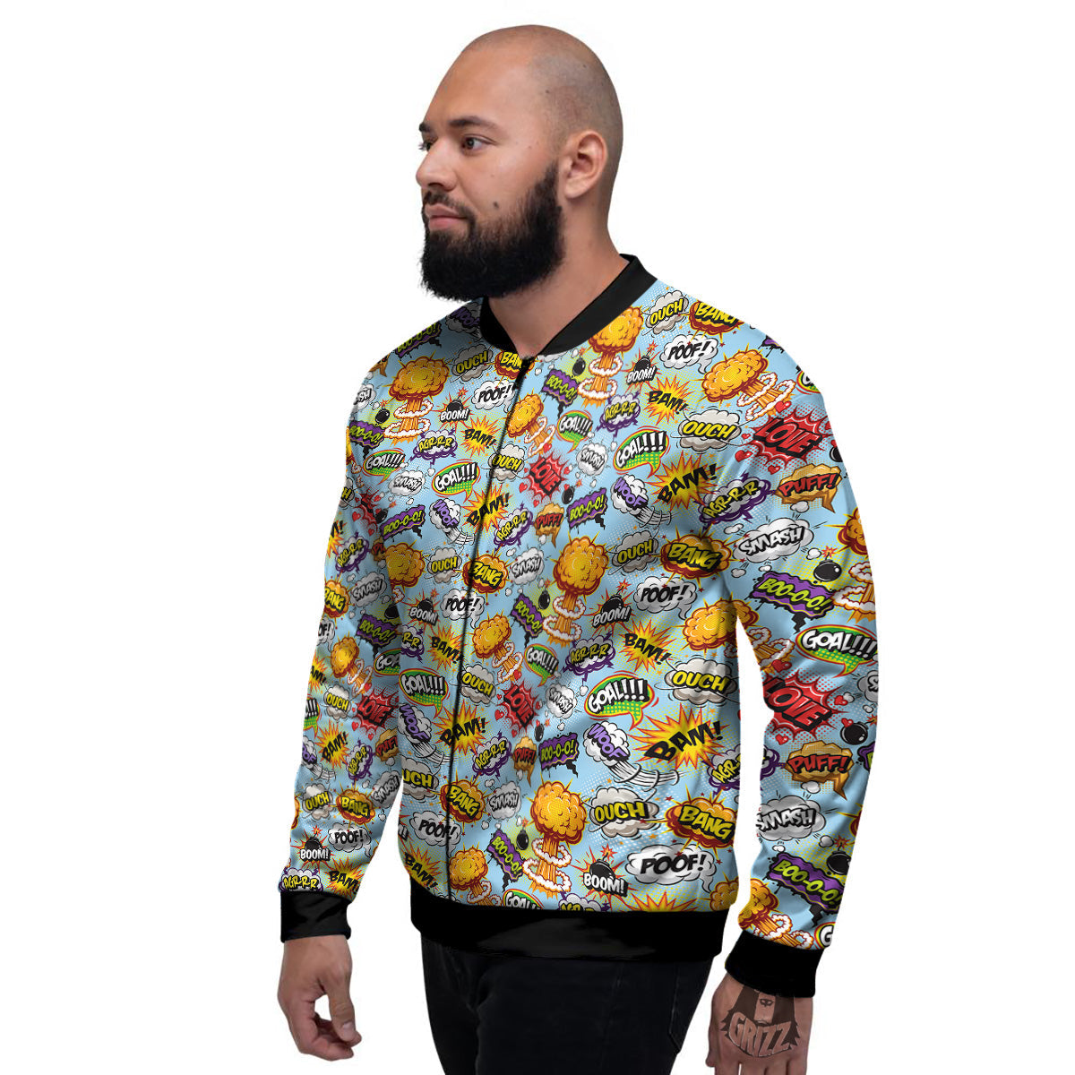 Comics Book Speech Print Pattern Men's Bomber Jacket-grizzshop