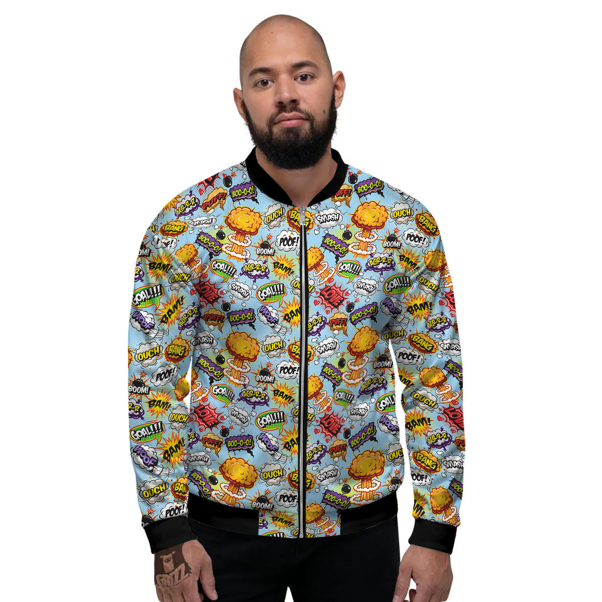 Comics Book Speech Print Pattern Men's Bomber Jacket-grizzshop