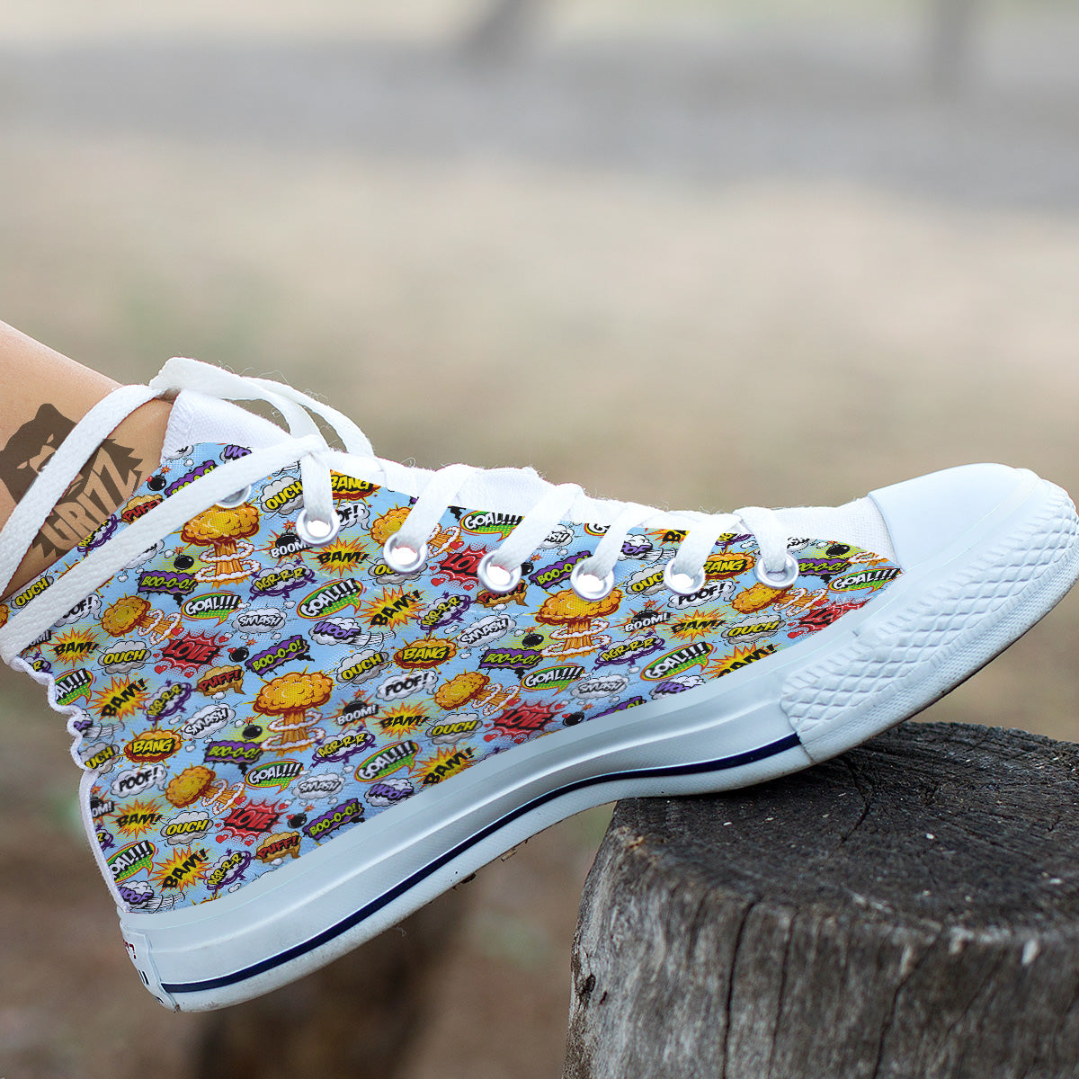Comics Book Speech Print Pattern White High Top Shoes-grizzshop