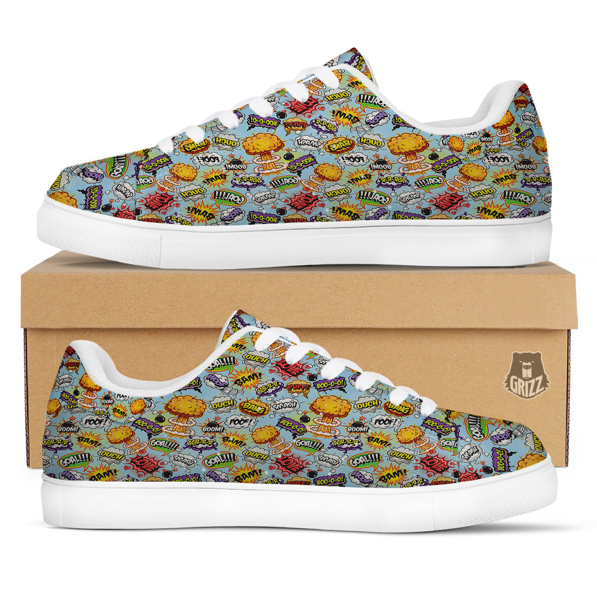 Comics Book Speech Print Pattern White Low Top Sneakers-grizzshop