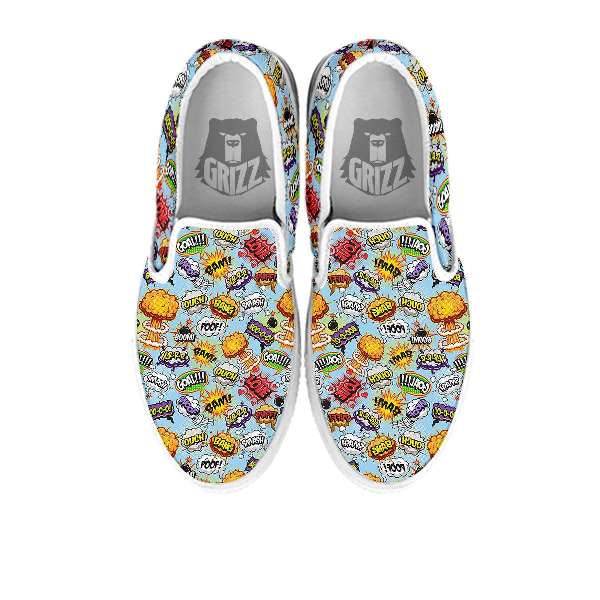 Comics Book Speech Print Pattern White Slip On Shoes-grizzshop