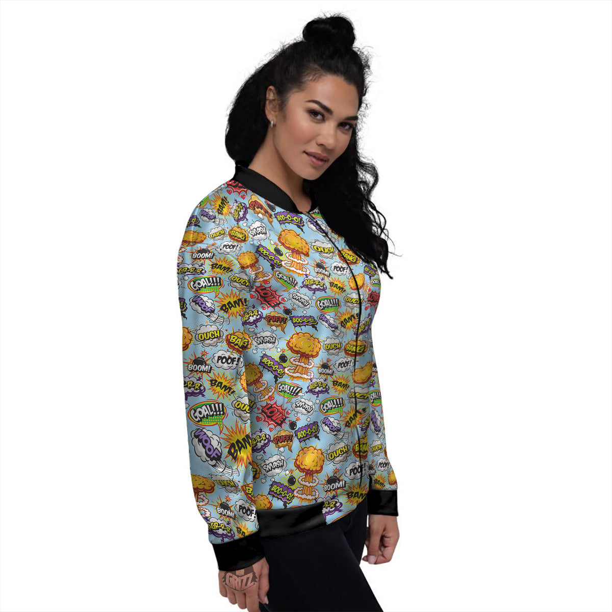 Comics Book Speech Print Pattern Women's Bomber Jacket-grizzshop