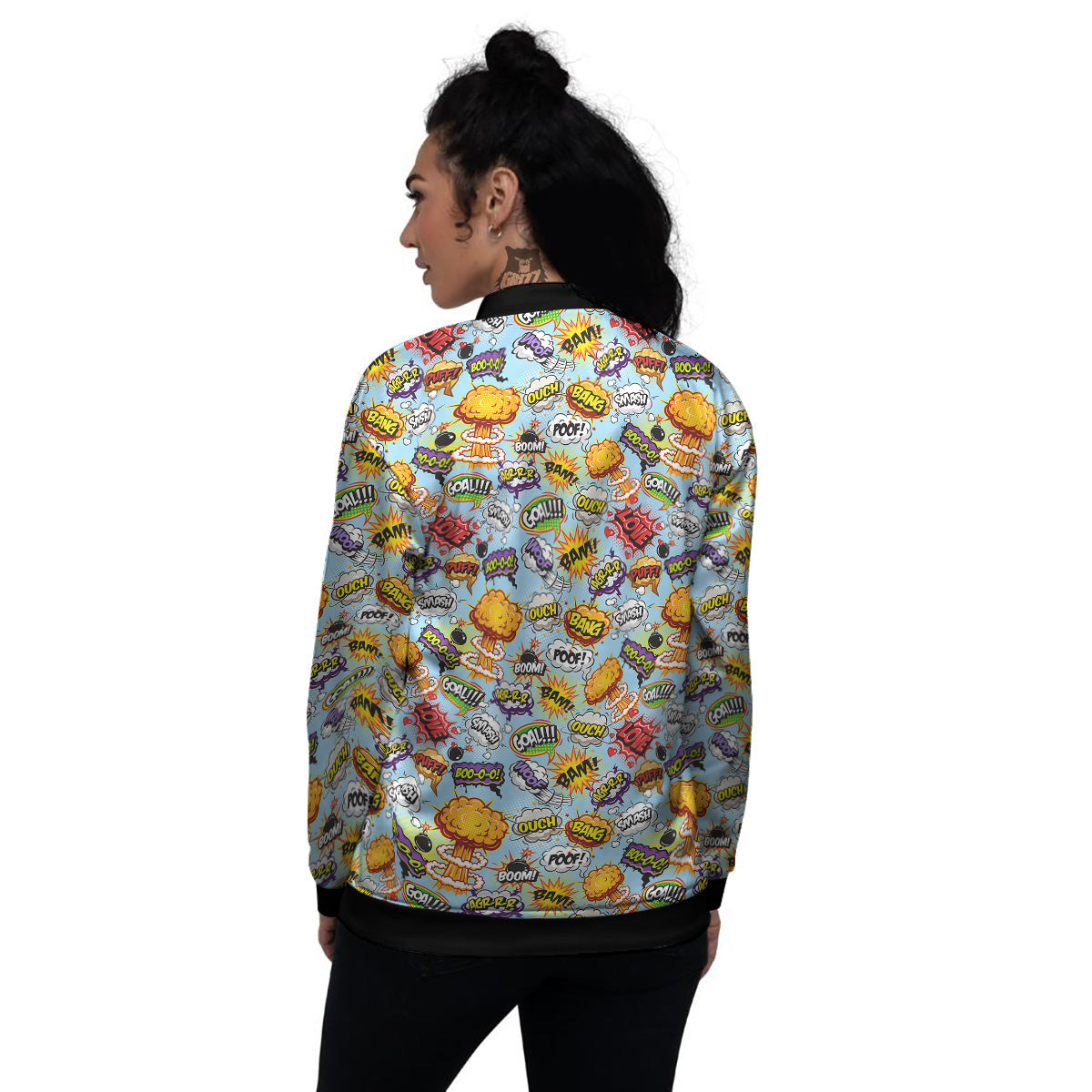 Comics Book Speech Print Pattern Women's Bomber Jacket-grizzshop