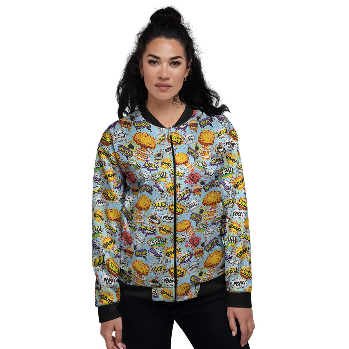 Comics Book Speech Print Pattern Women's Bomber Jacket-grizzshop