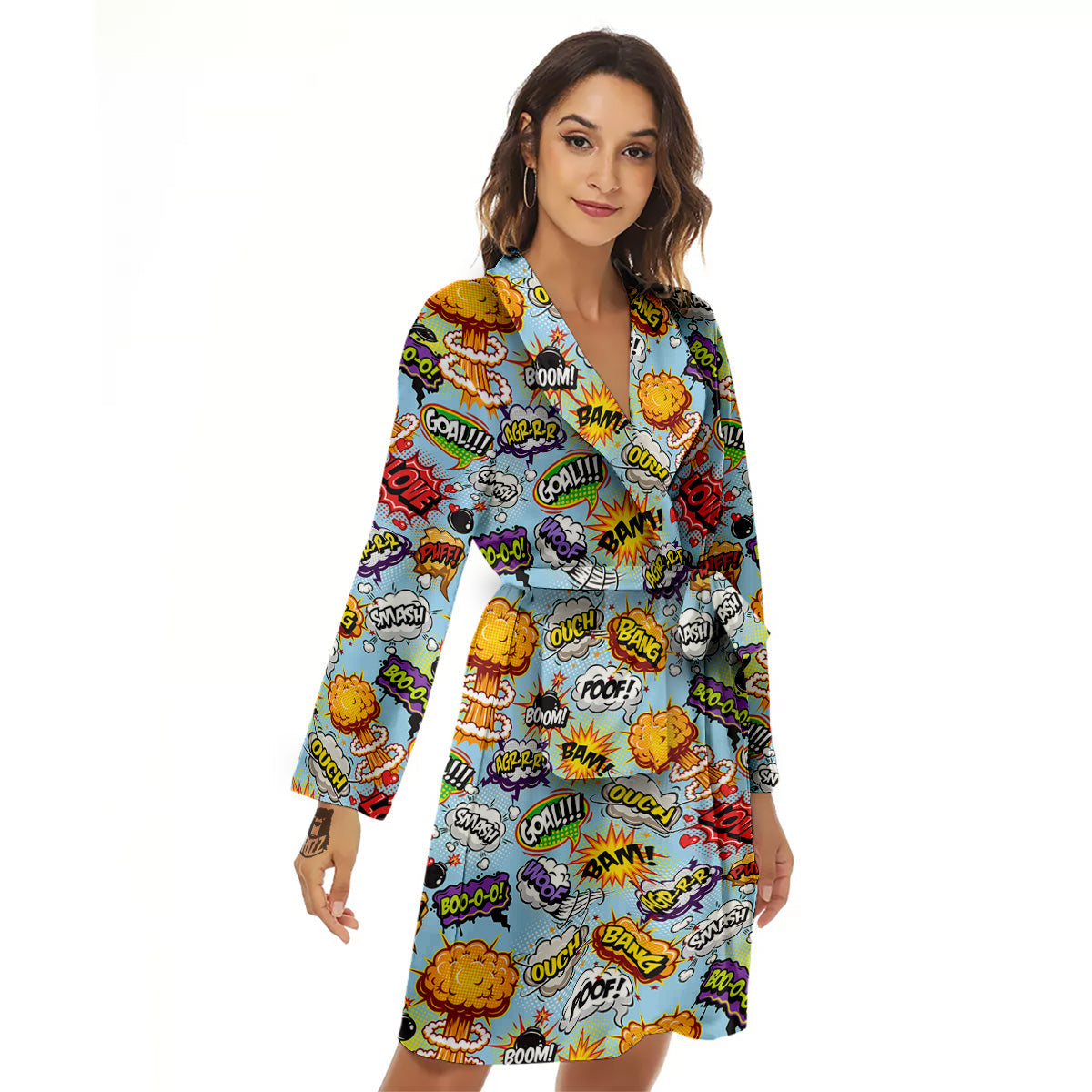 Comics Book Speech Print Pattern Women's Robe-grizzshop