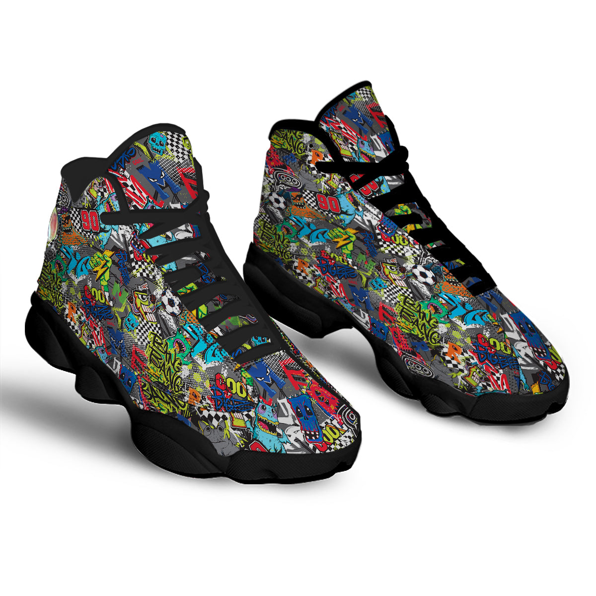 Comics Monsters Graffiti Print Pattern Black Basketball Shoes-grizzshop