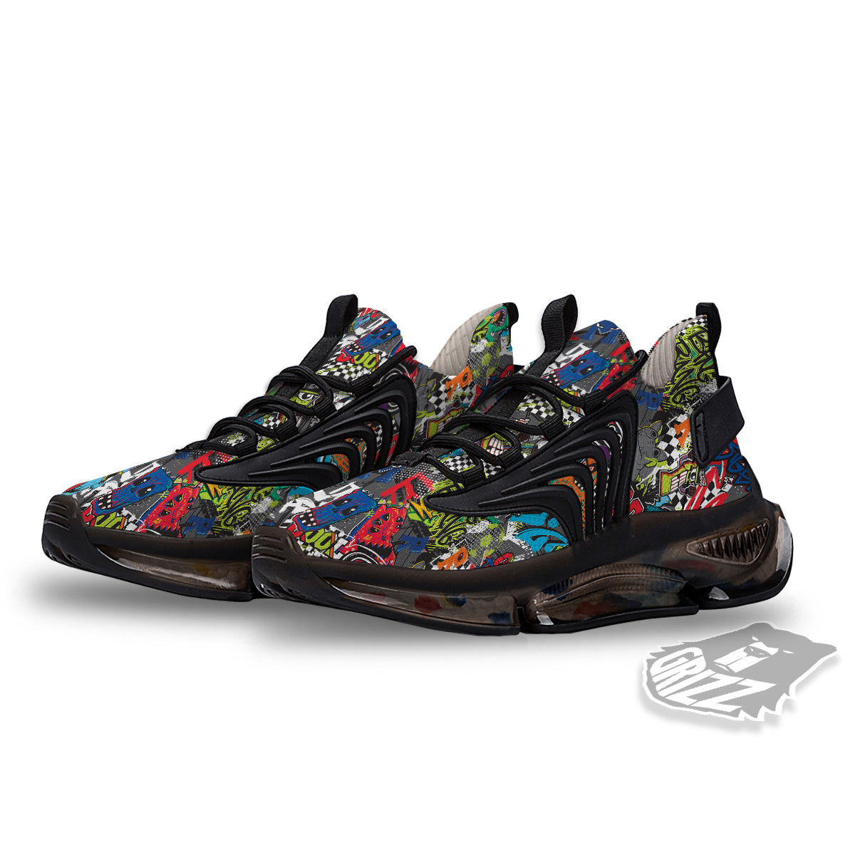 Comics Monsters Graffiti Print Pattern Black Gym Shoes-grizzshop