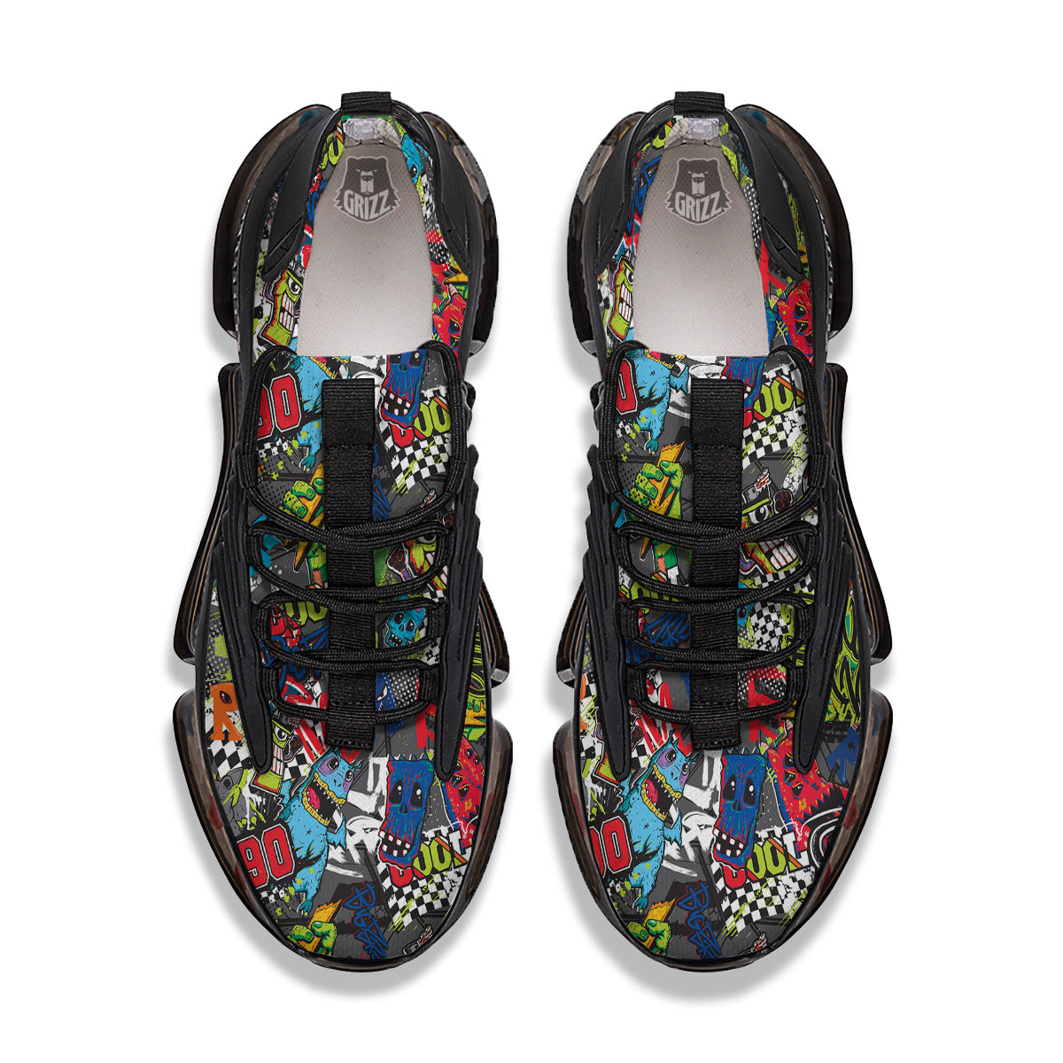 Comics Monsters Graffiti Print Pattern Black Gym Shoes-grizzshop