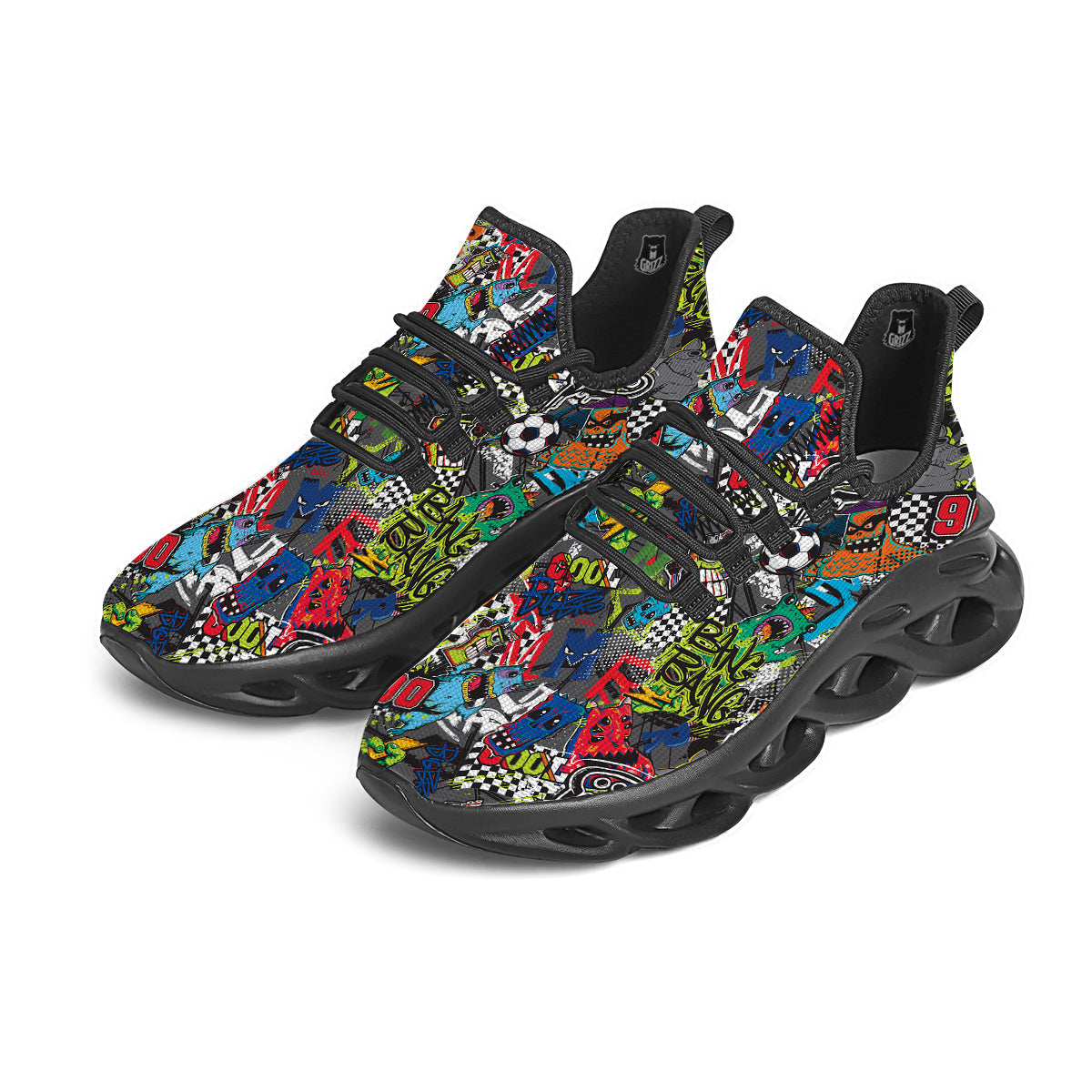 Comics Monsters Graffiti Print Pattern Black Running Shoes-grizzshop