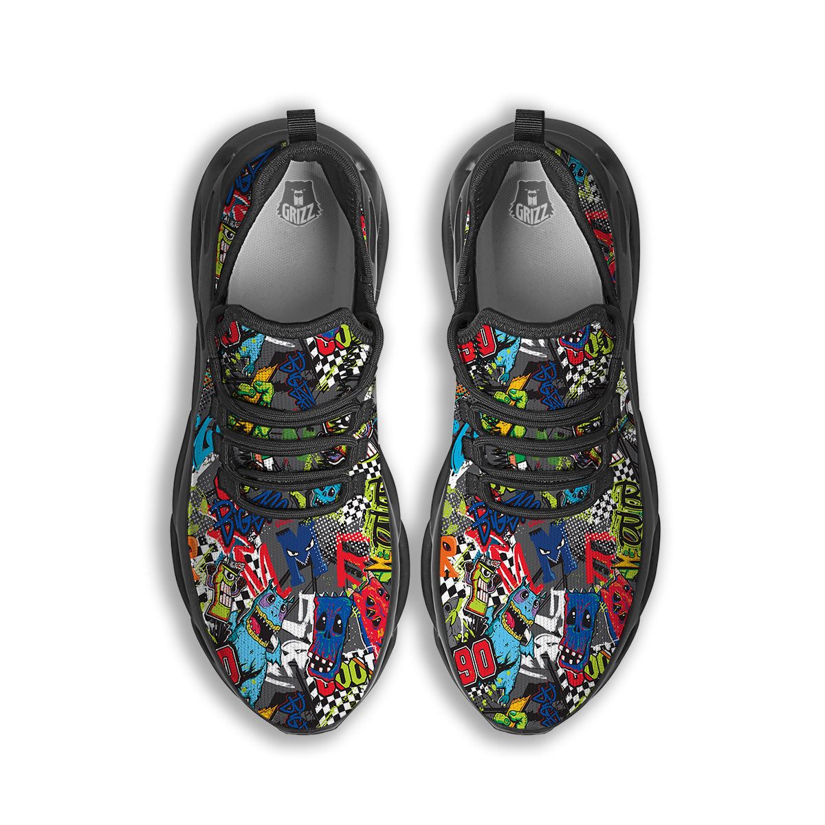 Comics Monsters Graffiti Print Pattern Black Running Shoes-grizzshop