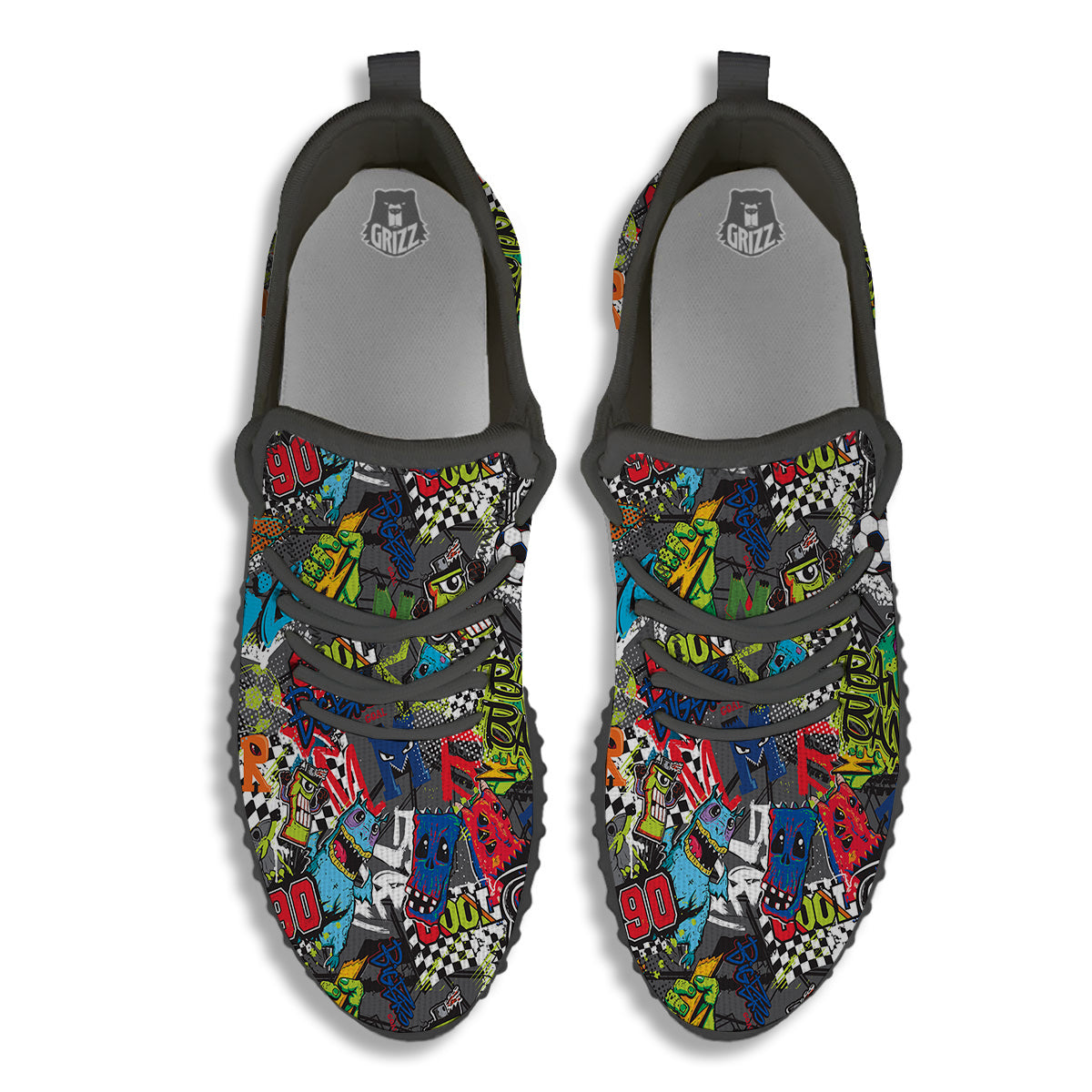 Comics Monsters Graffiti Print Pattern Black Walking Shoes-grizzshop