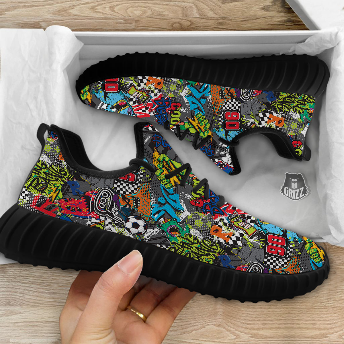 Comics Monsters Graffiti Print Pattern Black Walking Shoes-grizzshop