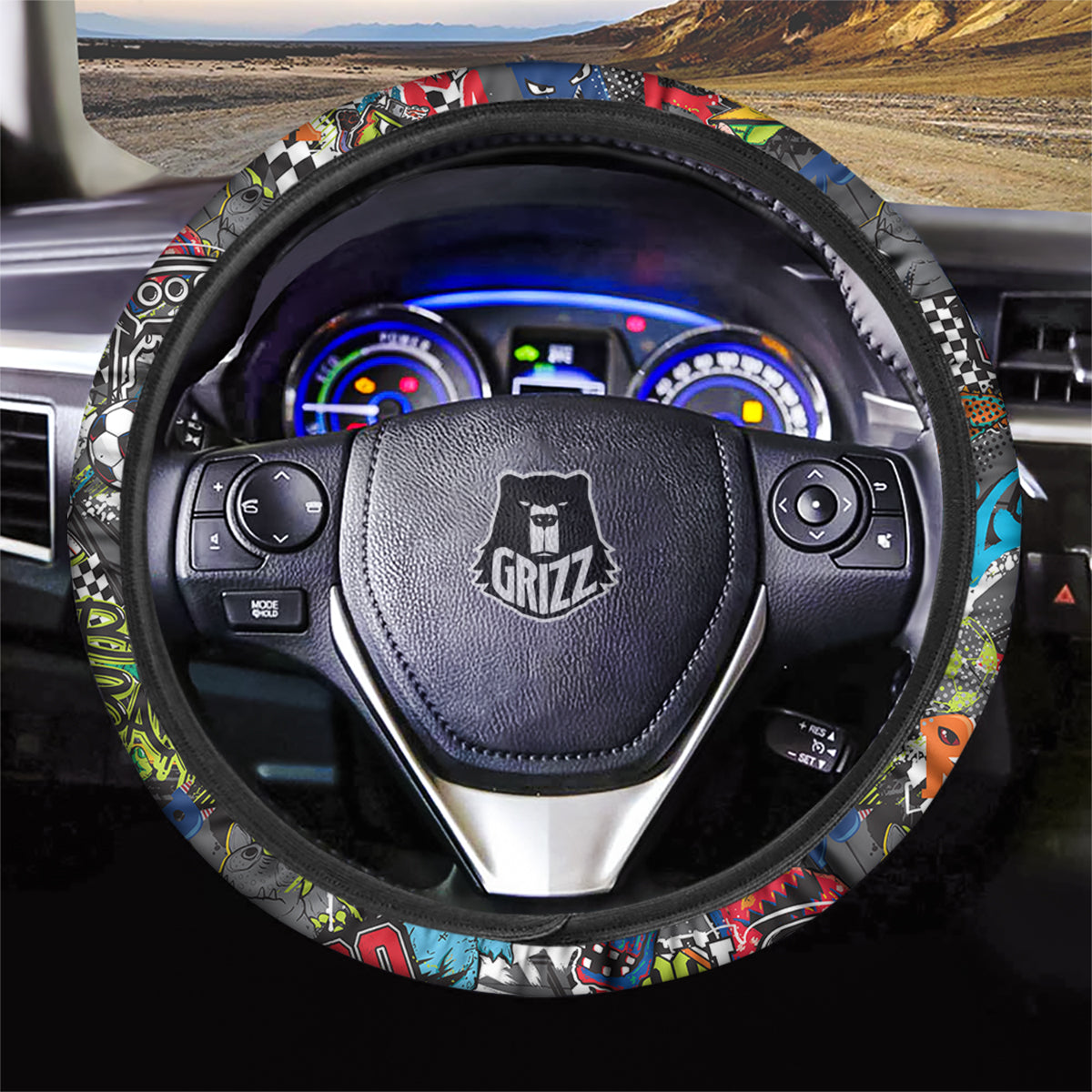 Comics Monsters Graffiti Print Pattern Car Steering Wheel Cover-grizzshop