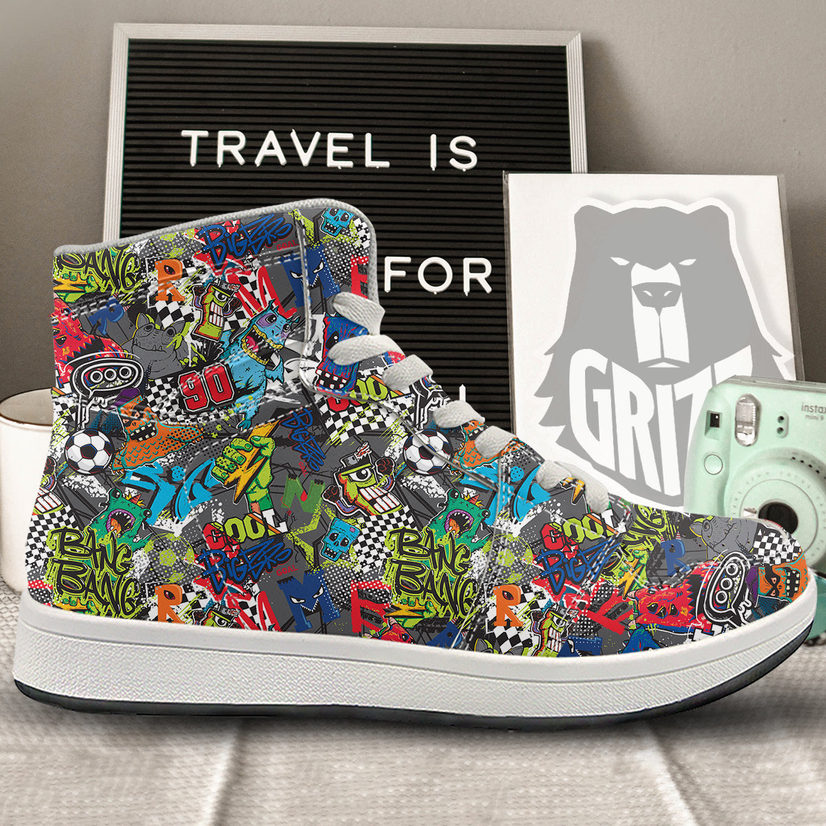 Comics Monsters Graffiti Print Pattern High Top Sneakers-grizzshop
