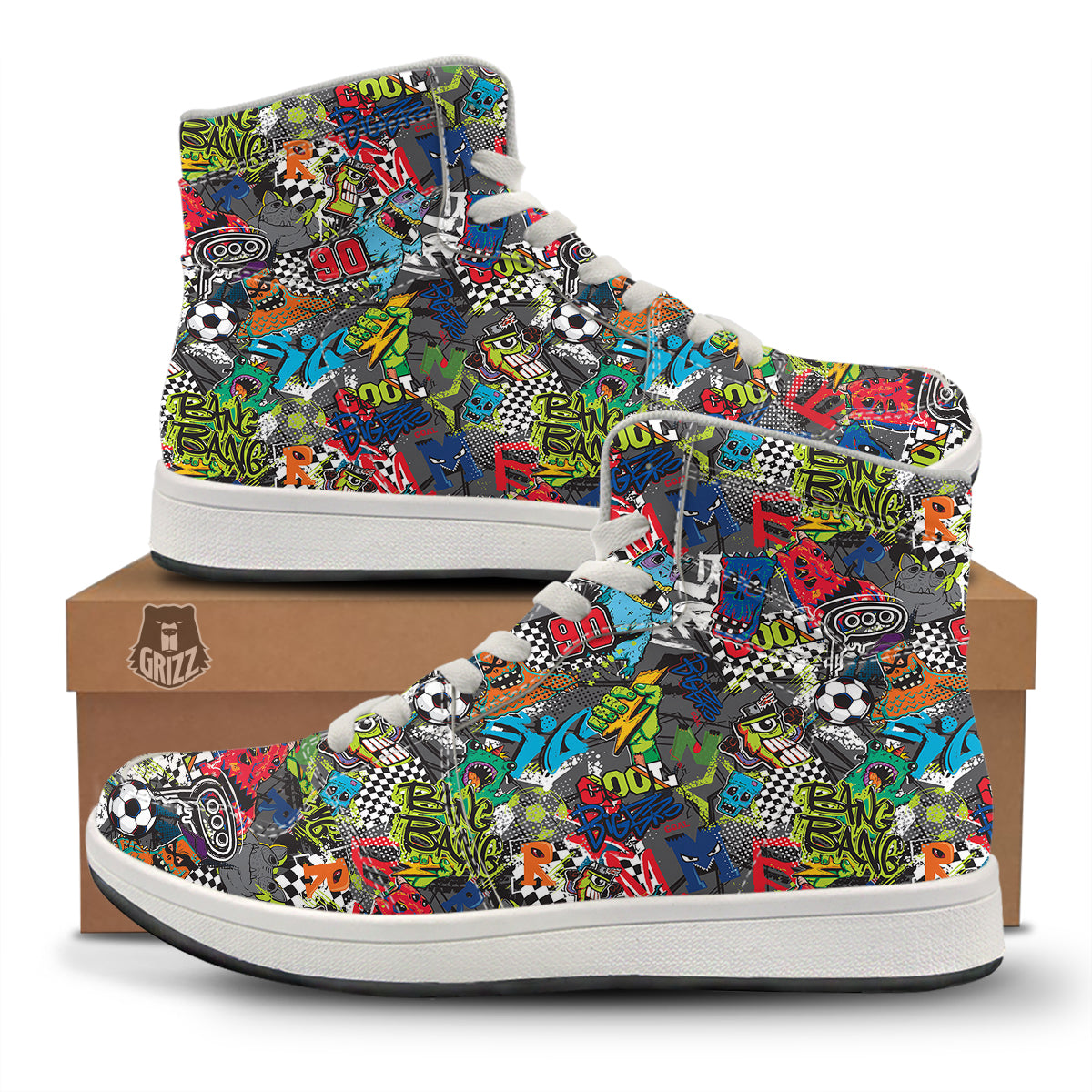Comics Monsters Graffiti Print Pattern High Top Sneakers-grizzshop