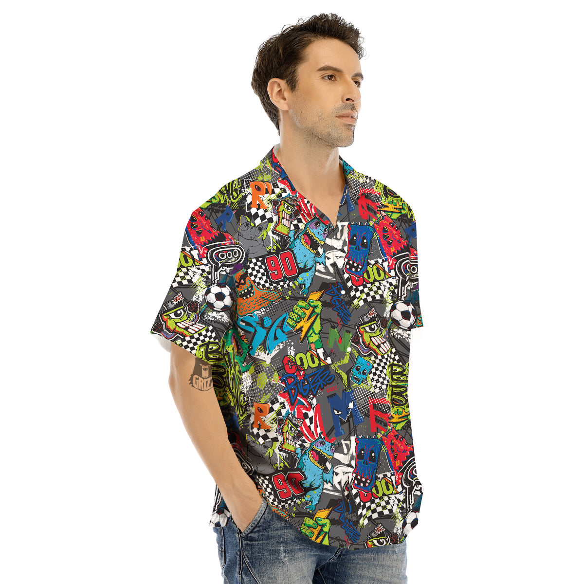 Comics Monsters Graffiti Print Pattern Men's Hawaiian Shirt-grizzshop