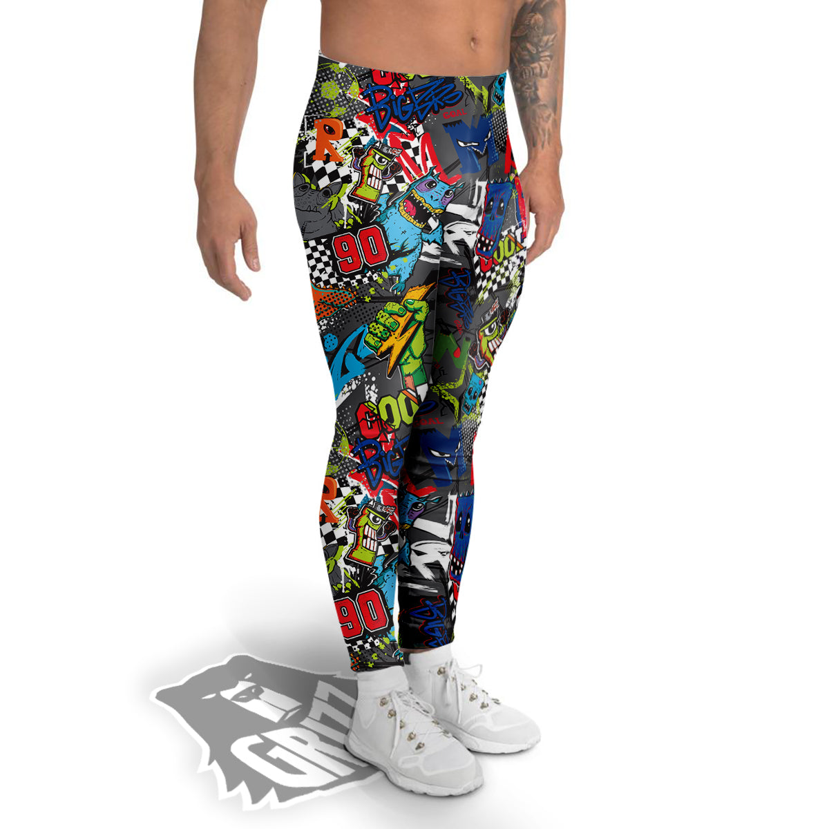 Comics Monsters Graffiti Print Pattern Men's Leggings-grizzshop