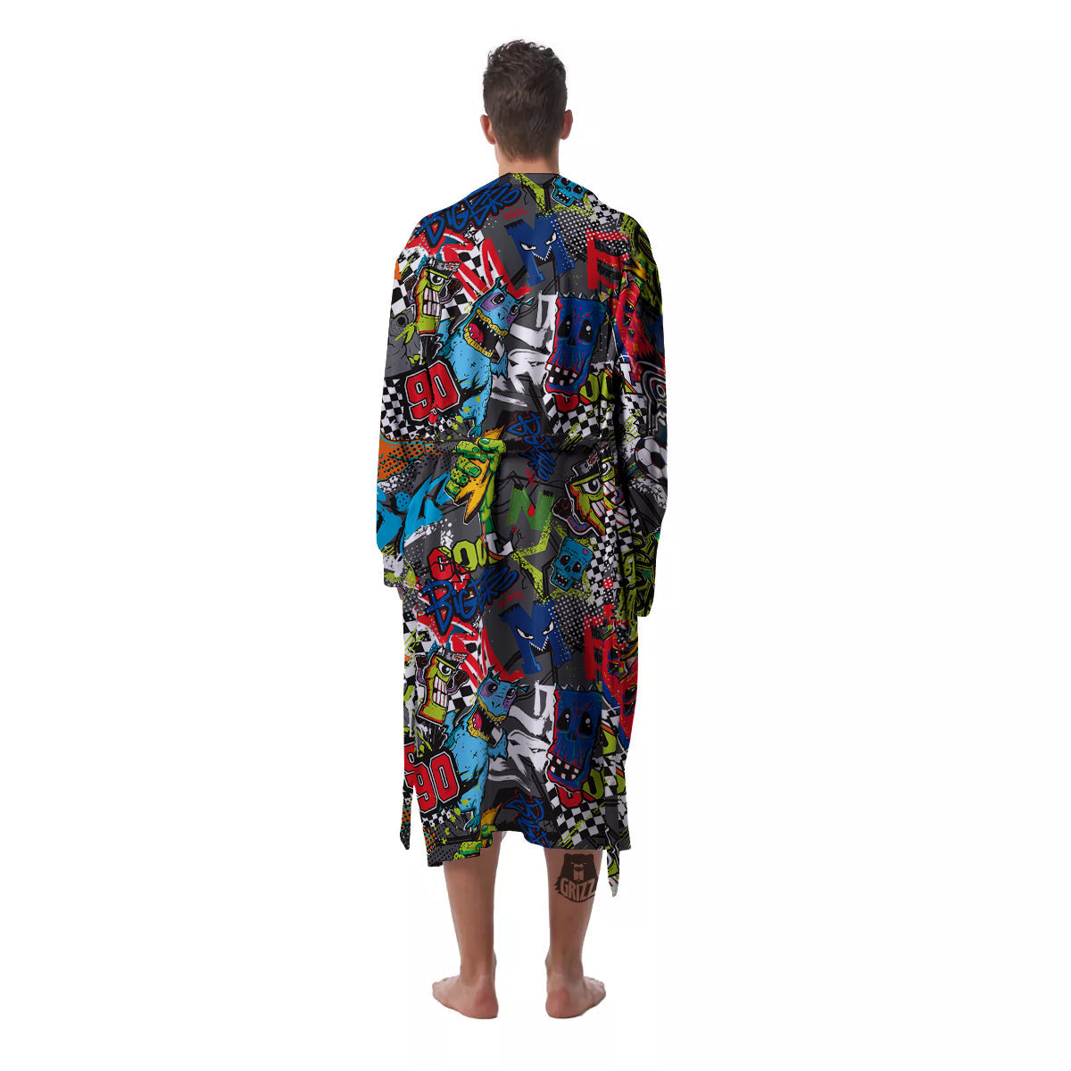 Comics Monsters Graffiti Print Pattern Men's Robe-grizzshop