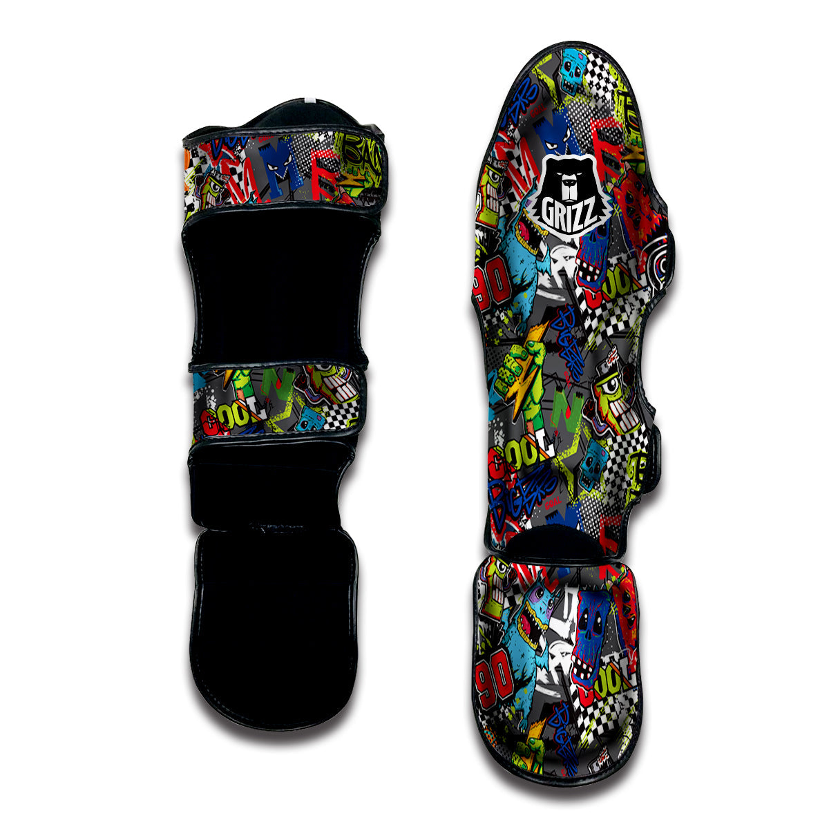 Comics Monsters Graffiti Print Pattern Muay Thai Shin Guards-grizzshop