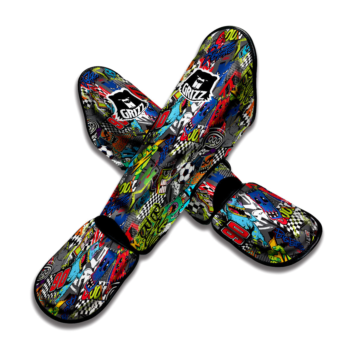 Comics Monsters Graffiti Print Pattern Muay Thai Shin Guards-grizzshop
