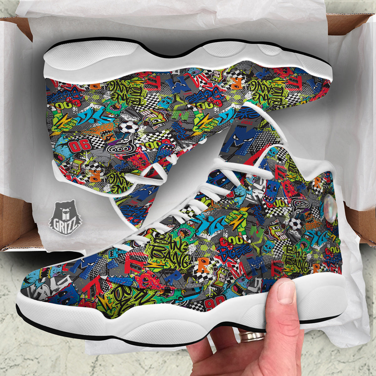 Comics Monsters Graffiti Print Pattern White Basketball Shoes-grizzshop
