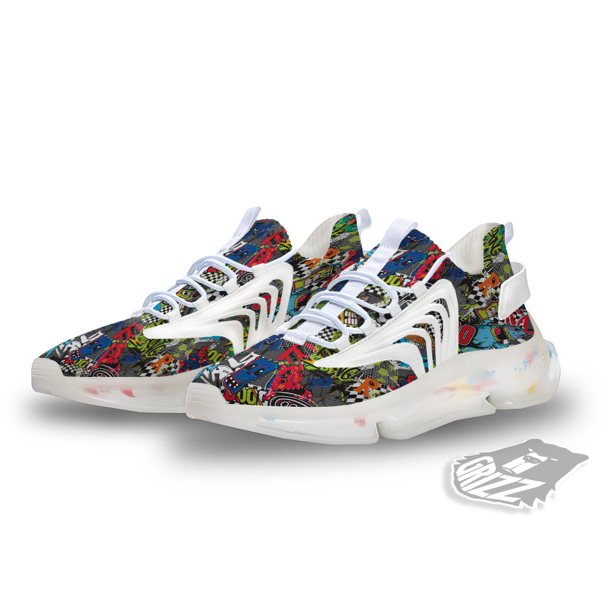 Comics Monsters Graffiti Print Pattern White Gym Shoes-grizzshop
