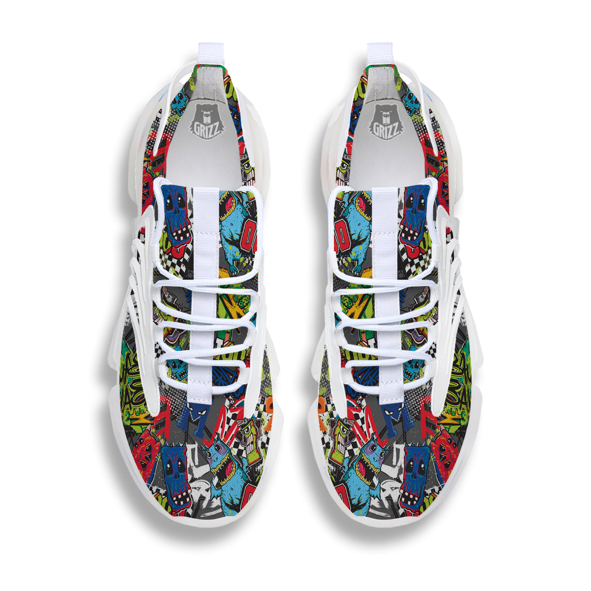 Comics Monsters Graffiti Print Pattern White Gym Shoes-grizzshop