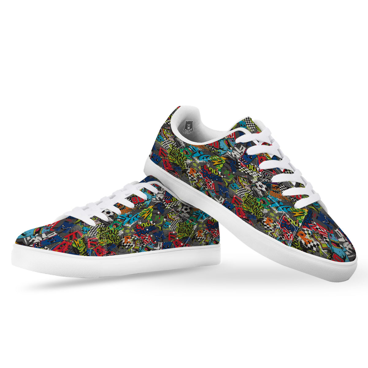 Comics Monsters Graffiti Print Pattern White Low Top Sneakers-grizzshop