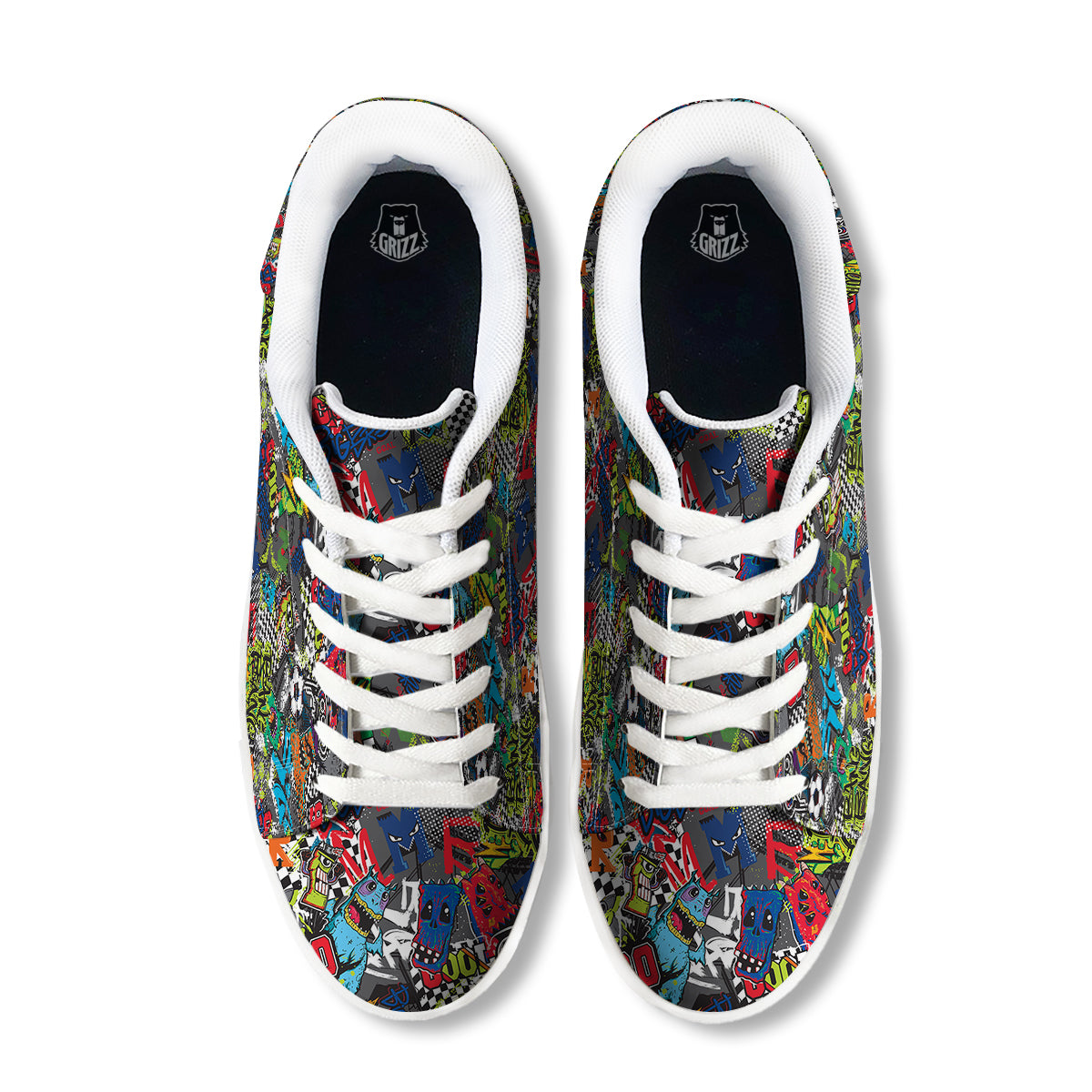 Comics Monsters Graffiti Print Pattern White Low Top Sneakers-grizzshop