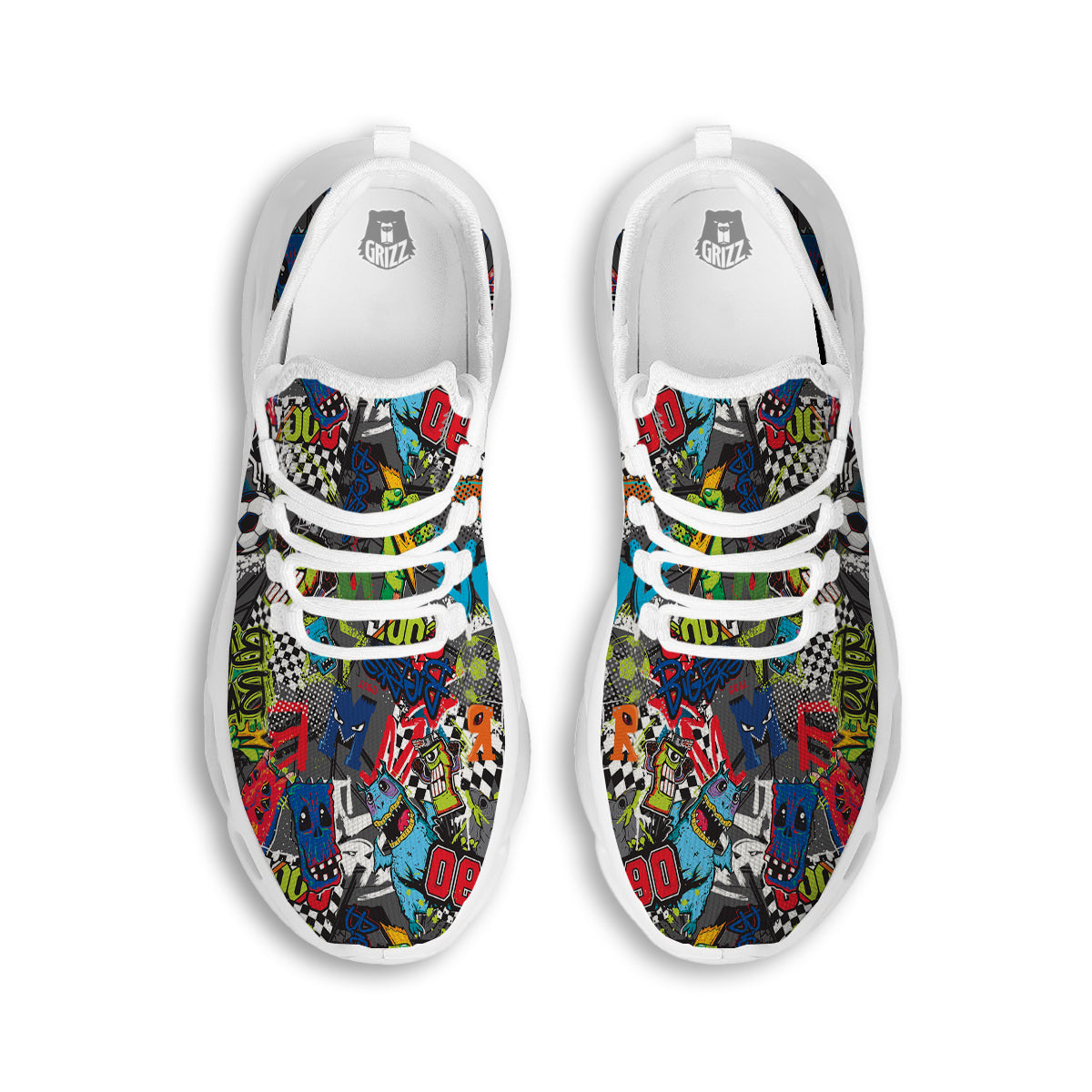 Comics Monsters Graffiti Print Pattern White Running Shoes-grizzshop