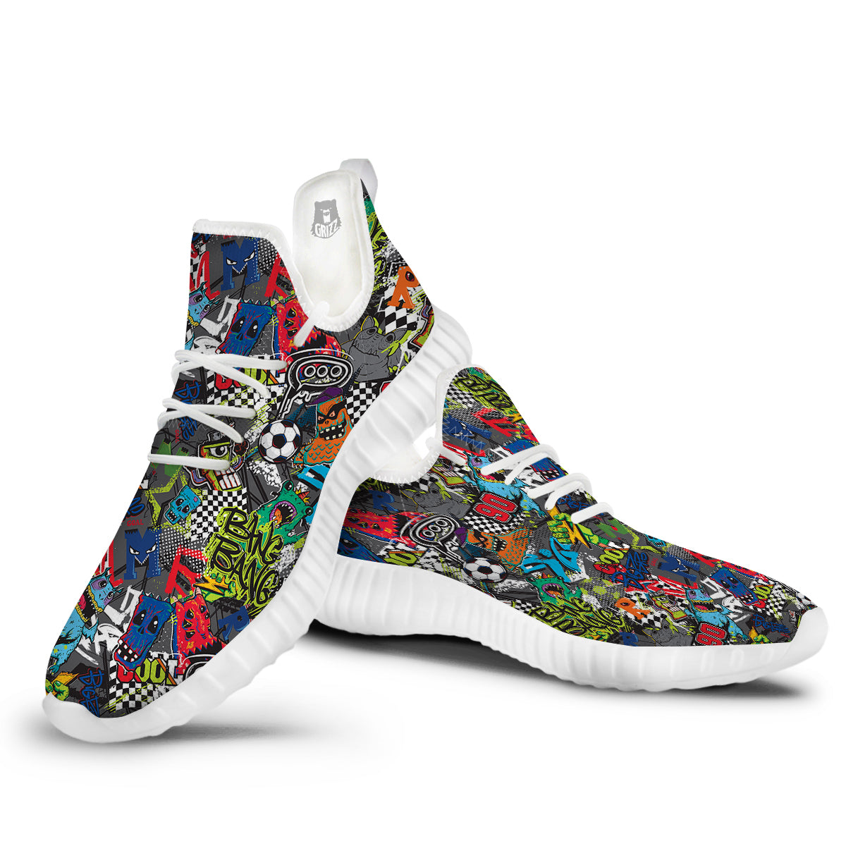 Comics Monsters Graffiti Print Pattern White Walking Shoes-grizzshop